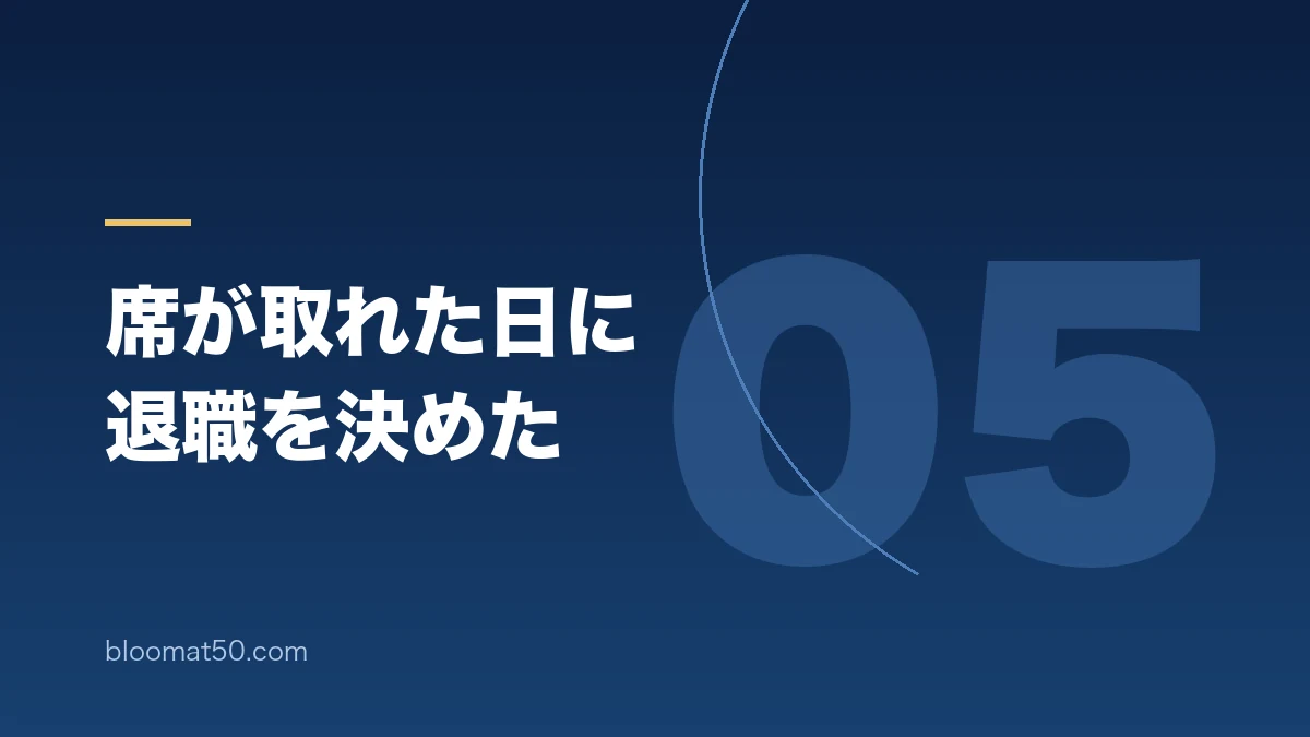 全便ビジネスクラスの席が取れた日に早期退職を決意したことを示す図